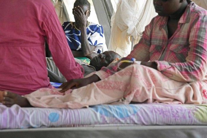 Refugees from South Sudan receive treatment at the Bidibidi health centre in the northern Ugandan district of Yumbe on April 14, 2017