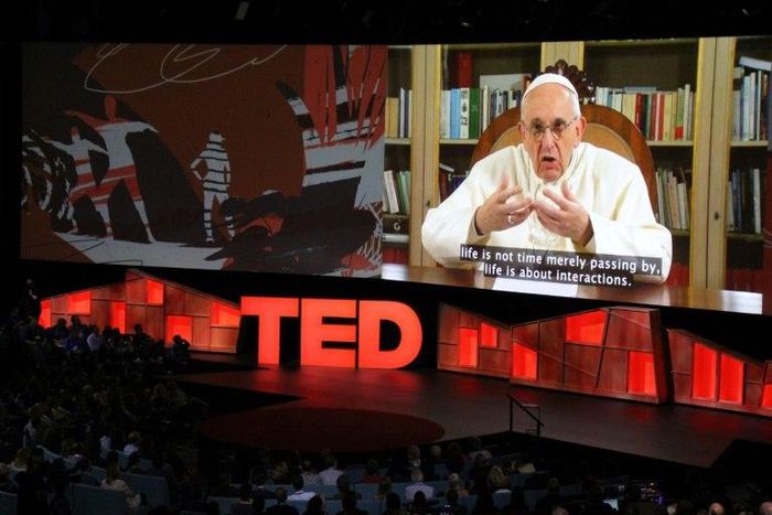 Pope Francis gives a TED talk in Vancouver, Canada urging harmony over division to shape society going forward