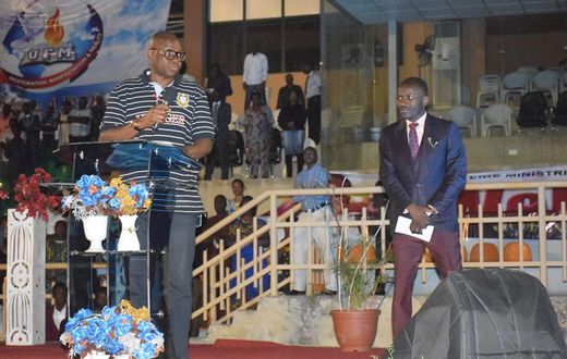 Governor Fayose and Apostle Suleman during a crusade