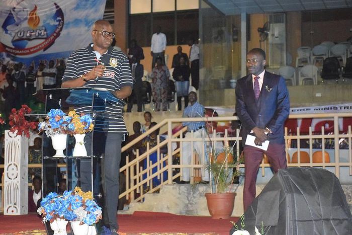 Governor Fayose and Apostle Suleman during a crusade