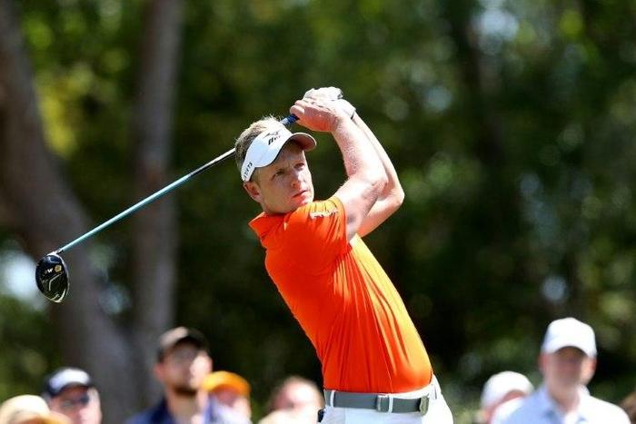 Luke Donald of England hits a tee shot on the 9th hole during the second round of the 2017 RBC Heritage at Harbour Town Golf Links on April 14, 2017 in Hilton Head Island, South Carolina
