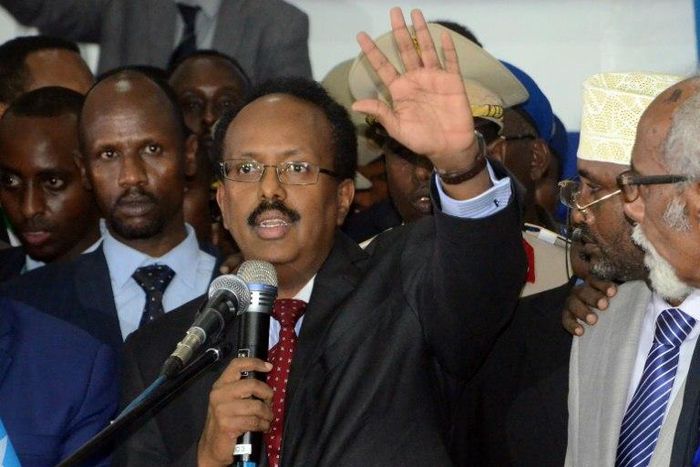 Somalia's President Mohamed Abdullahi Mohamed gives an address in Mogadishu on February 8, 2017