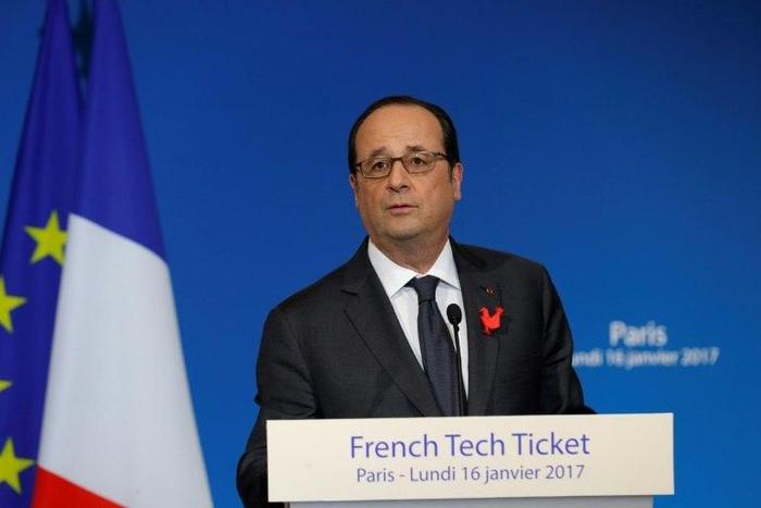 French President Francois Hollande delivers a speech during a meeting with leaders of international start-ups based in Paris as part of the "French Tech Ticket" conference in Paris, on January 16, 2017