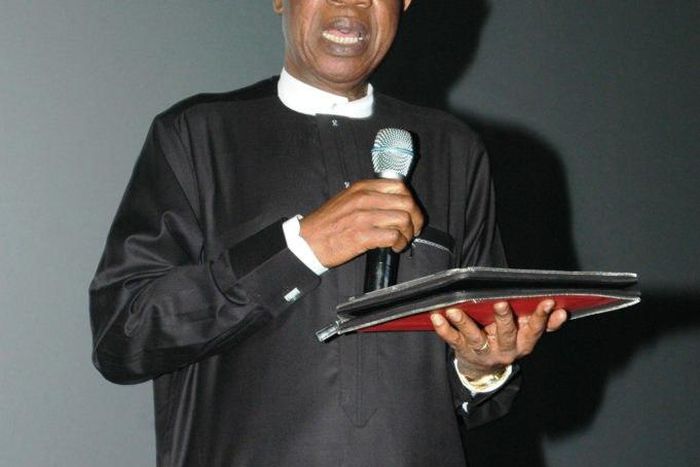 Minister of Information and Culture, Alhaji Lai Mohammed, speaking at an African International Film Festival in Lagos (NAN photo)