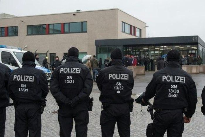 There was a heavy security presence outside the Higher Regional Court in Dresden, eastern Germany, on March 7, 2017