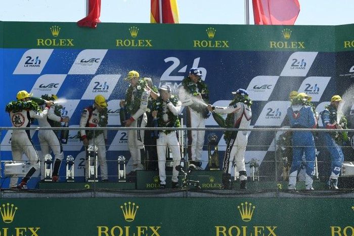 Celebrations on the podium after the Le Mans 24 hours endurance race