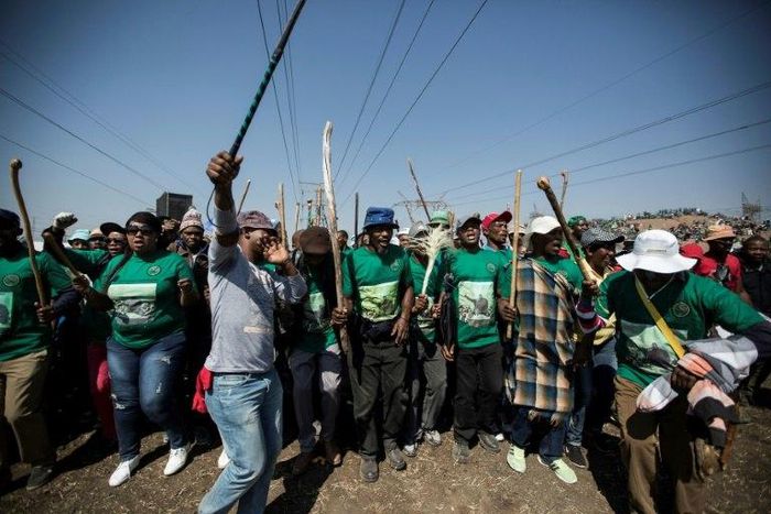 Members of the Association of Mineworkers and the Marikana community mark the fifth anniversary of the Marikana massacre on August 16, 2017