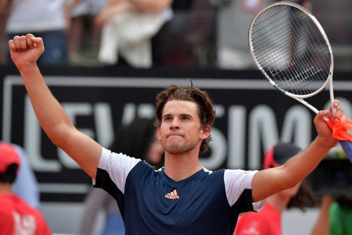 Austria's Dominic Thiem celebrates after defeating Spain's Rafael Nadal at the ATP Tennis Open tournament on May 19, 2017