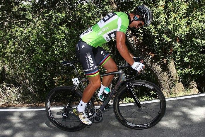 Peter Sagan of Slovakia, riding for Bora-hansgrohe rides in the peloton during stage two of the AMGEN Tour of California from Modesto to San Jose on May 15, 2017 in Modesto, California