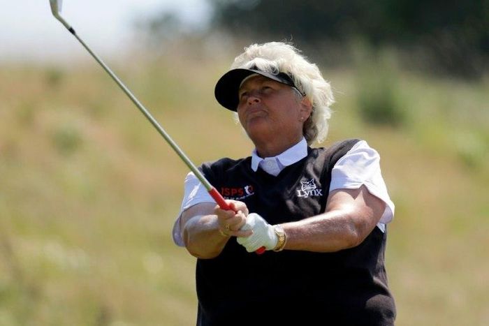 Laura Davies of England hits her first shot on the 1st hole during the final round of the Senior LPGA Championship at the French Lick Resort on July 12, 2017 in French Lick, Indiana
