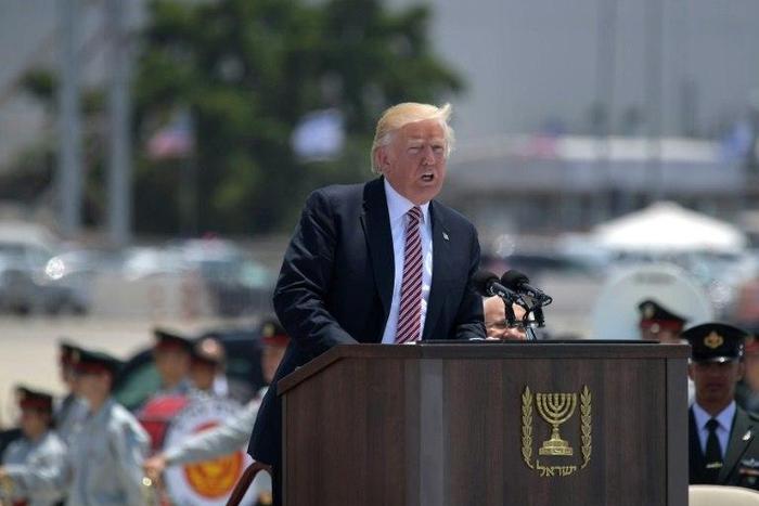 US President Donald Trump speaks during a welcome ceremony upon his arrival at Ben Gurion International Airport in Tel Aviv on May 22, 2017, as part of his first trip overseas