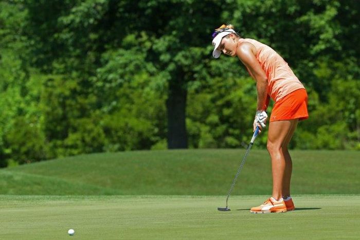 Lexi Thompson putts for a birdie on the sixth hole during the second round of the Kingsmill Championship in Williamsburg, Virginia