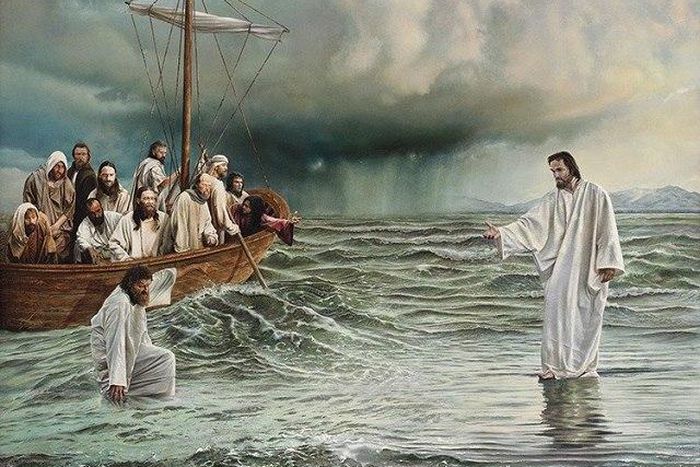 Jesus Christ walking on troubled water
