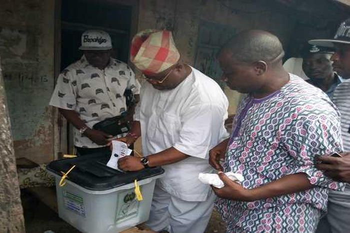 Ademola Adeleke casting his vote during the Osun West bye-election.