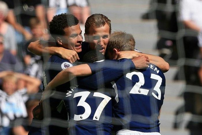 Tottenham's English midfielder Dele Alli (L) celebrates scoring the opening goal during the English Premier League match against Newcastle at St James' Park in Newcastle-upon-Tyne, northeast England on August 13, 2017