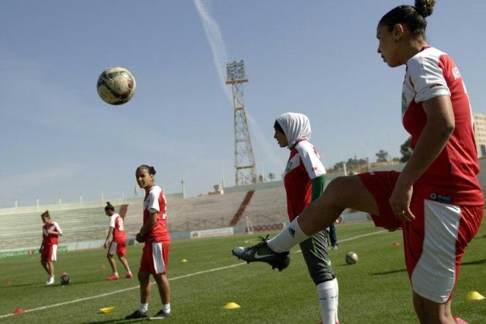 Afak Relizane's players attend a training session in the Algerian city of Relizane