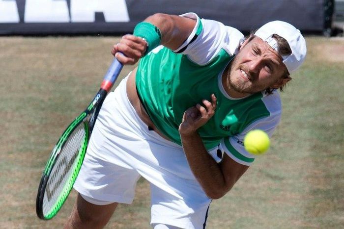 France's Lucas Pouille in action at the ATP Mercedes Cup tennis tournament in Stuttgart, on June 18, 2017
