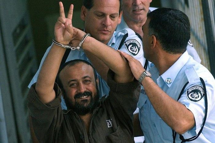 Marwan Barghouti, pictured during his 2003 trial, has called for a widespread hunger strike for Palestinians in Israeli jails