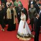 Israeli Culture Minister Miri Regev at the Cannes film festival's opening ceremony, wearing a dress featuring the Old City of Jerusalem
