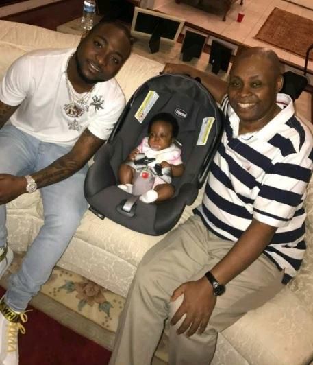Davido, Chief Deji Adeleke and his grand daughter, Hailey Adeleke.