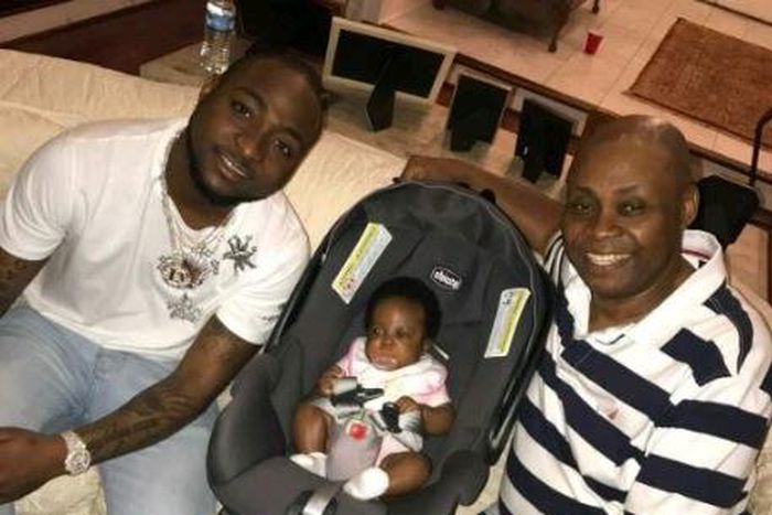 Davido, Chief Deji Adeleke and his grand daughter, Hailey Adeleke.