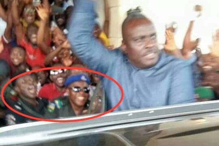 Policemen jubilating the return of ex-Gov James Ibori