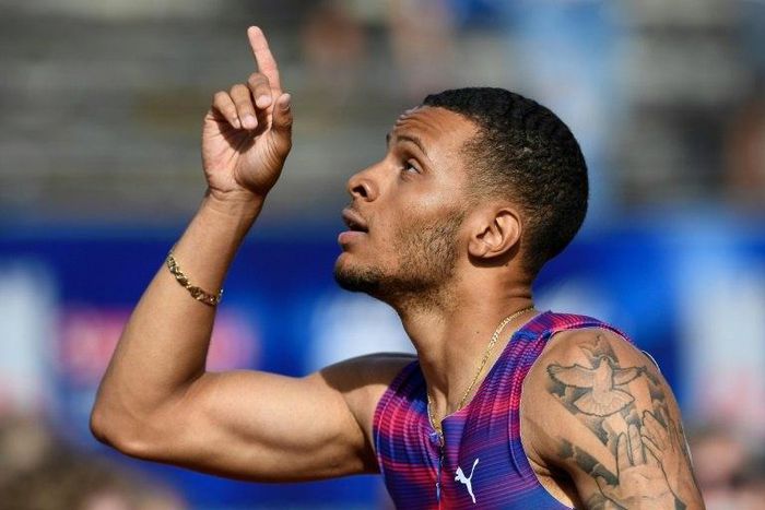 Canada's Andre De Grasse reacts after winning the men's 100m event during the IAAF Diamond League athletics competition in Stockholm, Sweden, on June 18, 2017