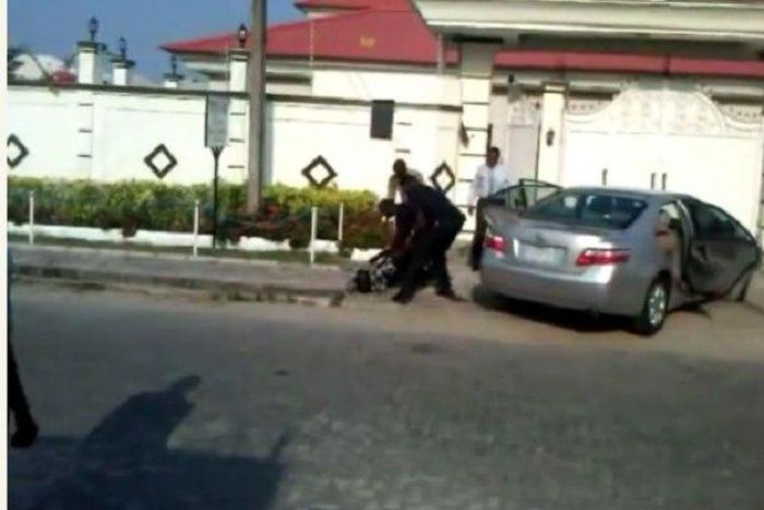 The police officers at work beating an innocent man