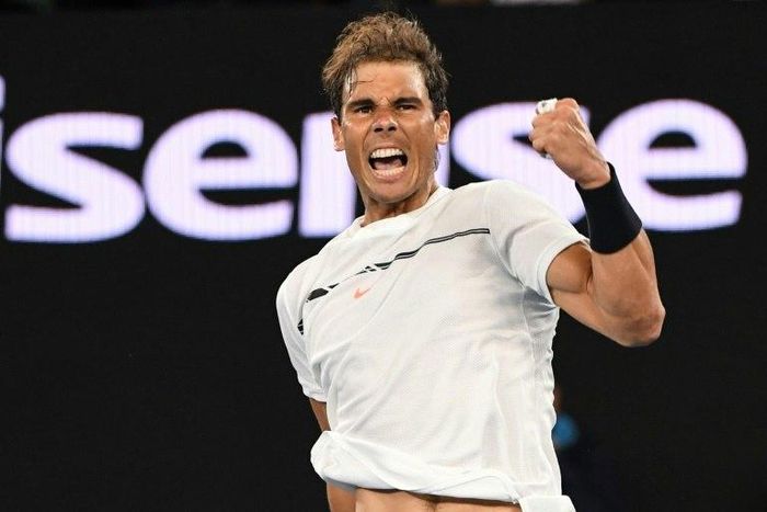 Spain's Rafael Nadal celebrates his victory against Canada's Milos Raonic during their singles quarter-final on day ten of the Australian Open in Melbourne on January 25, 2017