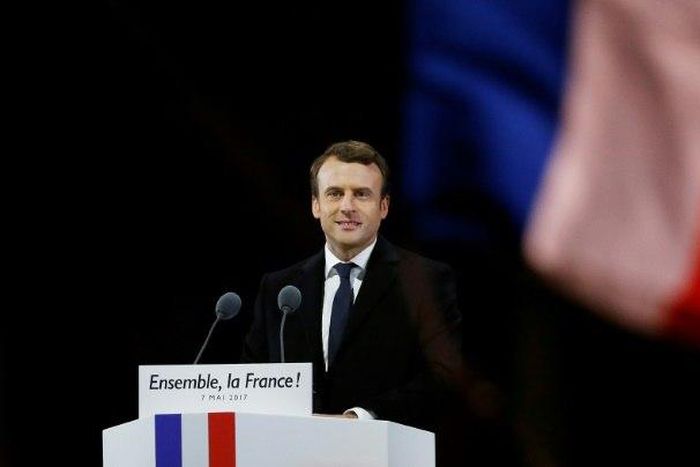 French president-elect Emmanuel Macron delivers a speech at the Pyramid at the Louvre Museum in Paris on May 7, 2017, after the second round of the French presidential election