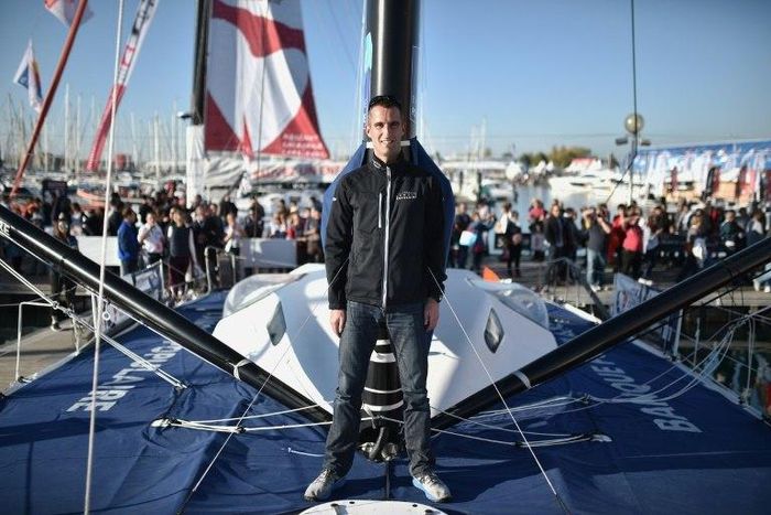 French skipper Armel Le Cleac'h poses aboard his class Imoca monohull 'Banque Populaire', ahead of the Vendee Globe solo round-the-world yachting race, on October 31, 2016