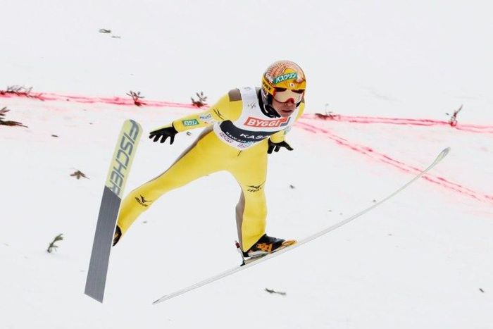 Noriaki Kasai from Japan soars during the FIS Ski Jumping World Cup in Vikersund, on March 19, 2017