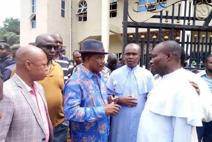 Anambra State Governor, Willie Obiano at the scene of the Anambra church attack