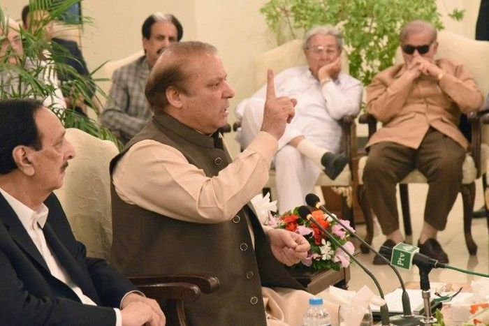 Pakistan's ousted prime minister Nawaz Sharif (C) has named his younger brother Shahbaz as his successor to the country's top office