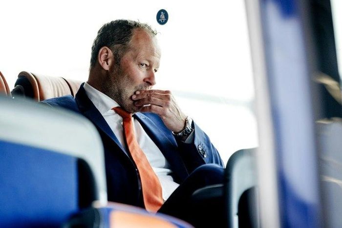 Dutch national soccer team head coach Danny Blind arrives at Schiphol Airport in Amsterdam on March 26, 2017