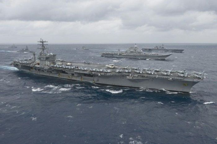 Aircraft carrier the USS Nimitz takes part in an exercise in the Bay of Bengal in July 2017 in this US Navy handout photograph