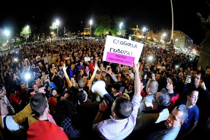 Several hundreds of Belgrade citizens and students gathered at an anti-government protest in Belgrade on April 3, 2017, following the country's presidential election