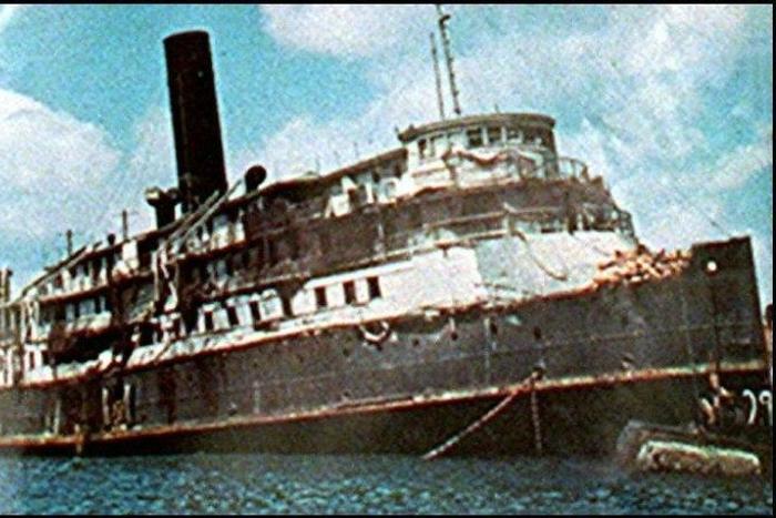 The Exodus, used to carry thousands of Jews on their attempt to reach British-controlled Palestine and create a Jewish state, in a photo taken shortly after lifting anchor on July 11, 1947