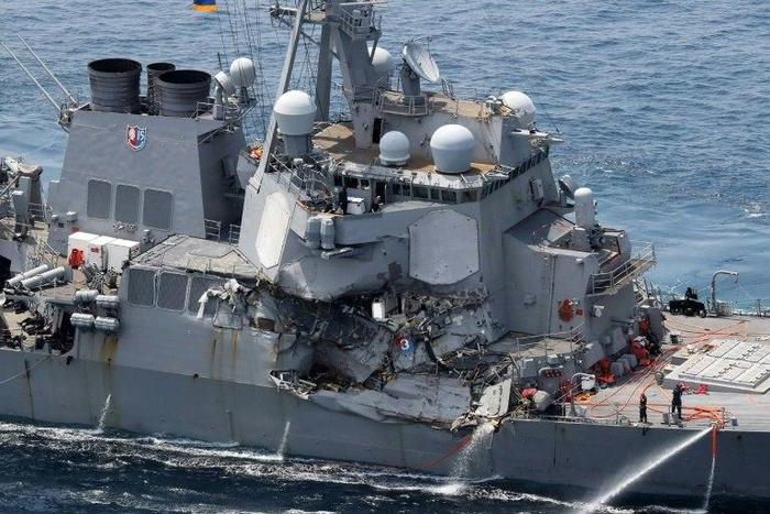 Damage is seen on the guided missile destroyer USS Fitzgerald off Japan's coast, after it collided with a Philippine-flagged container ship, on June 17, 2017