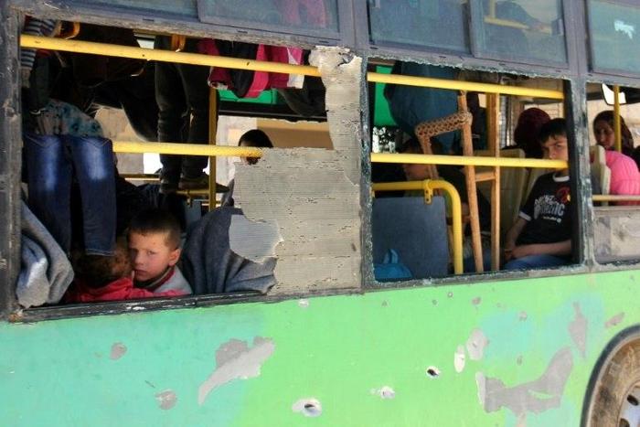 A total 3,000 Syrian evacuees left Fuaa and Kafraya as part of a deal in which residents and fighters are being evacuated from rebel areas surrounded by government forces