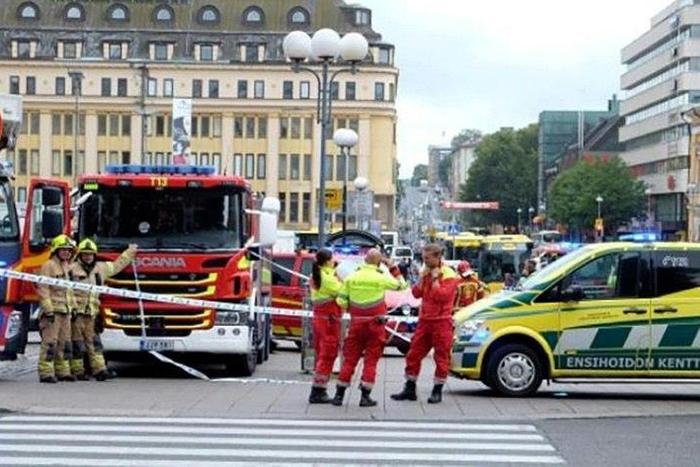 A photo taken from the instagram account of BernatMajo shows police officers and rescuers standing in a street in the Finnish city of Turku where several people were stabbed on August 18, 2017