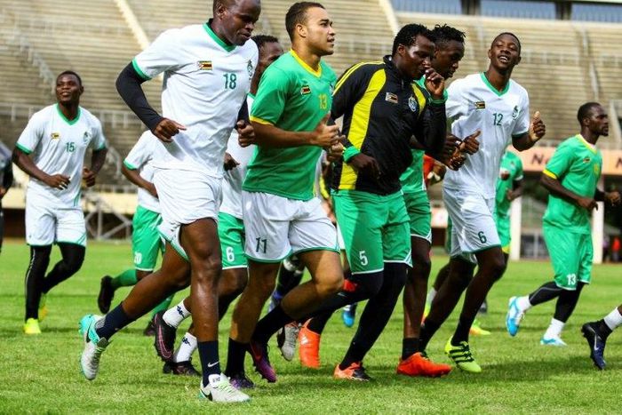 Zimbabwe's national football team ('The Warriors') players attend a training session at the National Sports Stadium in Harare, on January 6, 2017, ahead of the upcoming 2017 Africa Cup of Nations in Gabon
