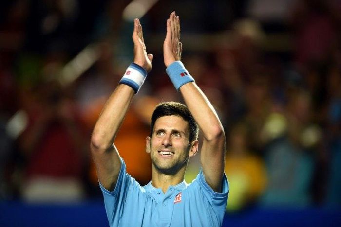 Serbia's Novak Djokovic celebrates his victory over Slovak player Martin Klizan on the second day of the ATP Acapulco event in Mexico, on February 28, 2017
