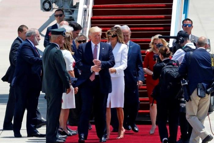 US President Donald Trump and First Lady Melania Trump step onto the red carpet at Israel's Ben Gurion Airport on May 23, 2017