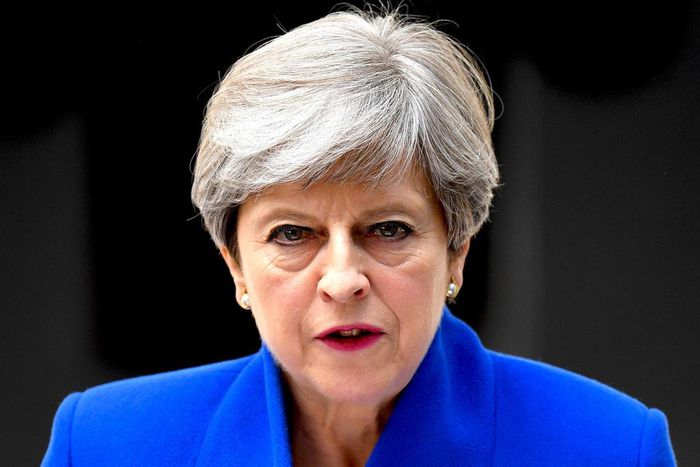 Prime Minister Theresa May outside 10 Downing Street after returning from Buckingham Palace on June 9, 2017, in London, England.