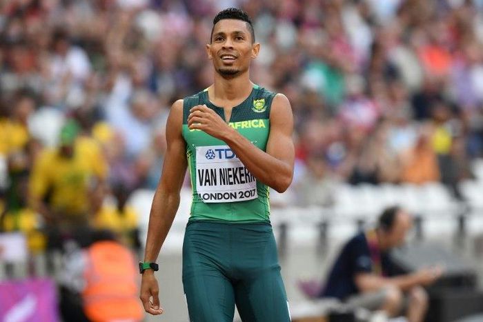 South Africa's Wayde Van Niekerk reacts after a heat of the men's 200m in London on August 7, 2017