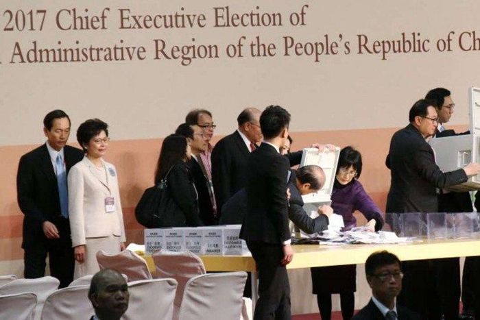 Ballots for Hong Kong's chief executive election being sorted in Wan Chai on Sunday