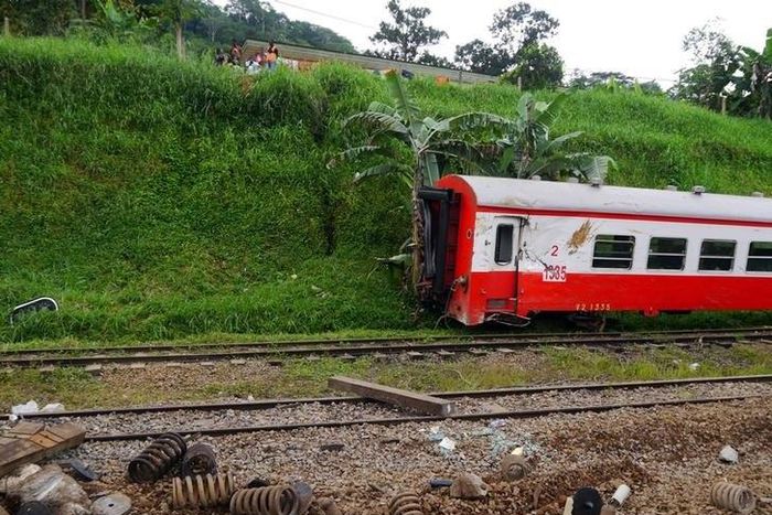 A derailed Camrail train is seen in Eseka, Cameroon, October 22, 2016.