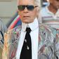 Karl Lagerfeld pictured wearing an unusual vibrant jacket