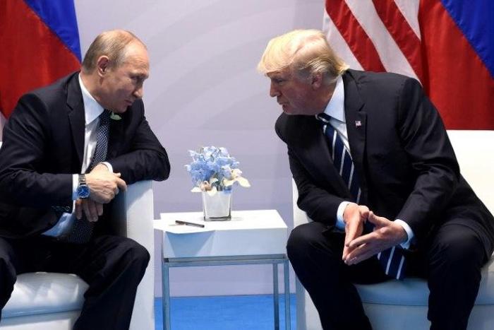 US President Donald Trump and Russia's President Vladimir Putin meet in Hamburg, Germany, on July 7, 2017